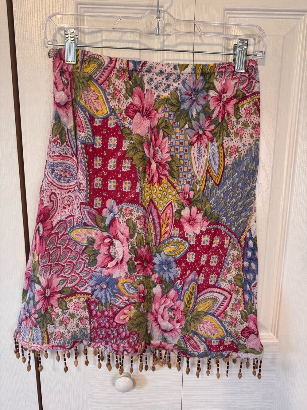 Boston Proper Boho Floral Patchwork Skirt Beaded Fringe Size XS Side Zipper - Picture 5 of 10